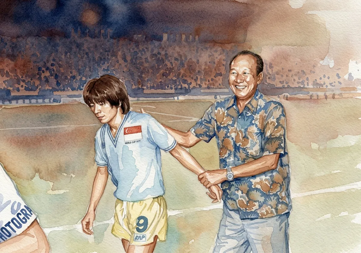 Watercolour illustration for Singapore Football Never Managed To Put Him On A Payroll. It Ran On Him Anyway.
