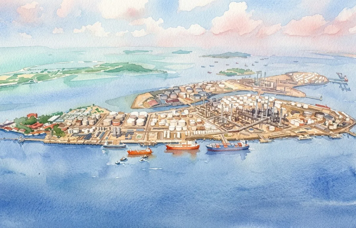 Watercolour illustration for Jurong Island