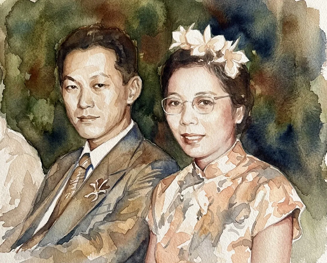 Watercolour illustration for Kwa Geok Choo