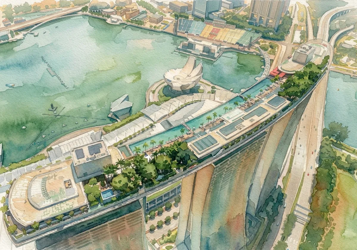 Watercolour illustration for Marina Bay Sands / Lee Hsien Loong