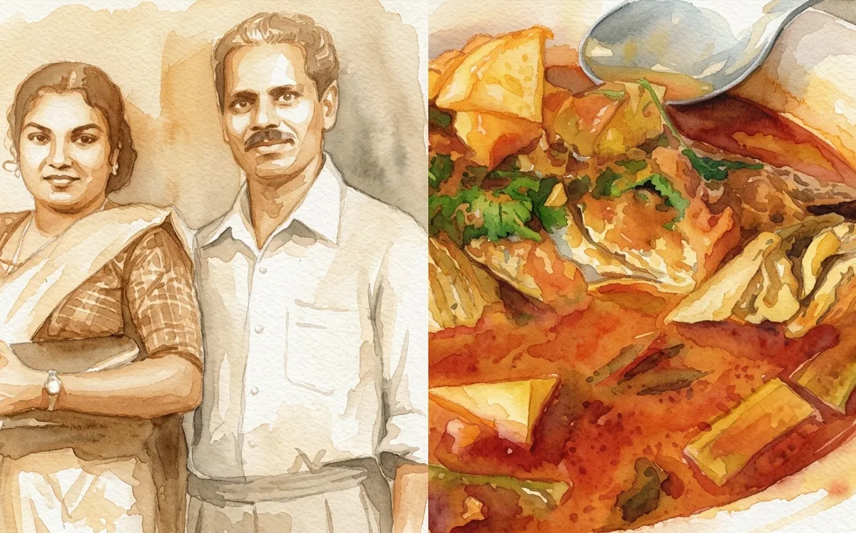 Watercolour illustration for His Curry Stayed Hot, And Somebody Else's Version Is The One That Spread