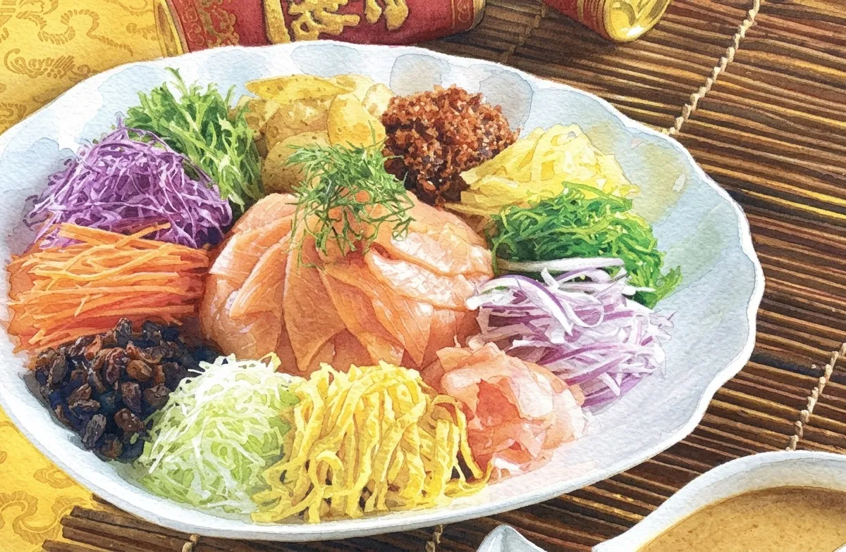 Watercolour illustration for Yu Sheng / Lo Hei